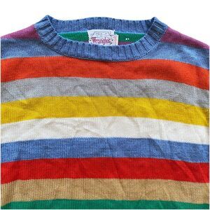 Vintage 70s Wrangler Striped Sweater Small Rainbow Acrylic Hippie Long Sleeve